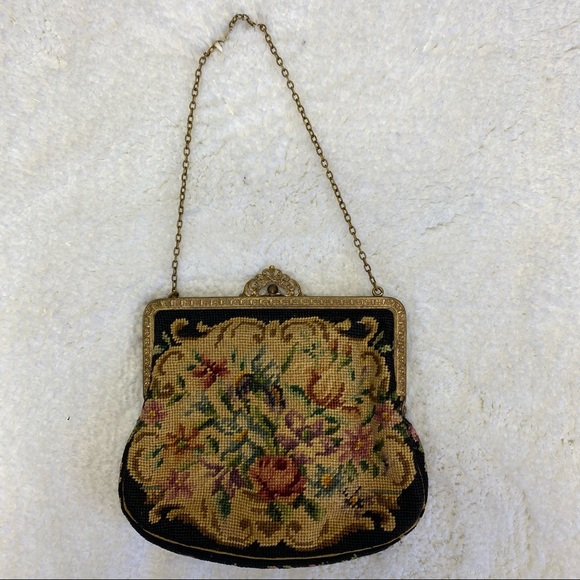 Vintage AUSTRIAN Petite Point Floral Tapestry Evening Handbag Purse - Picture 9 of 13